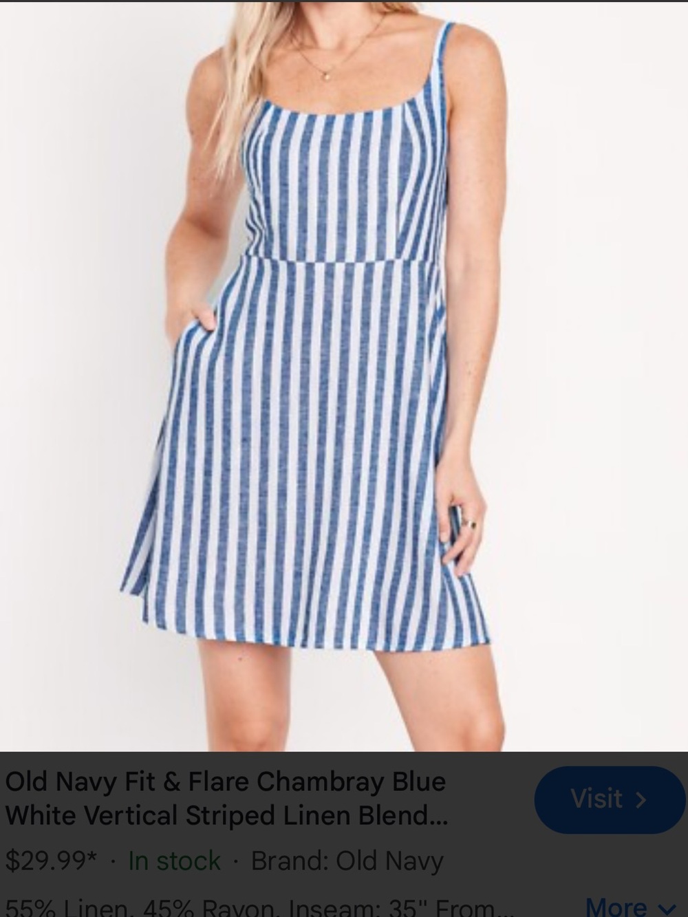 NWT retail $49 size L #OldNavy, Blue and White Vertical-Stripe Sundress